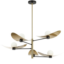 Dainolite CBL-405C-AGB-MB - 5 Light Aged Brass & Matte Black Chandelier w/ Opal Glass