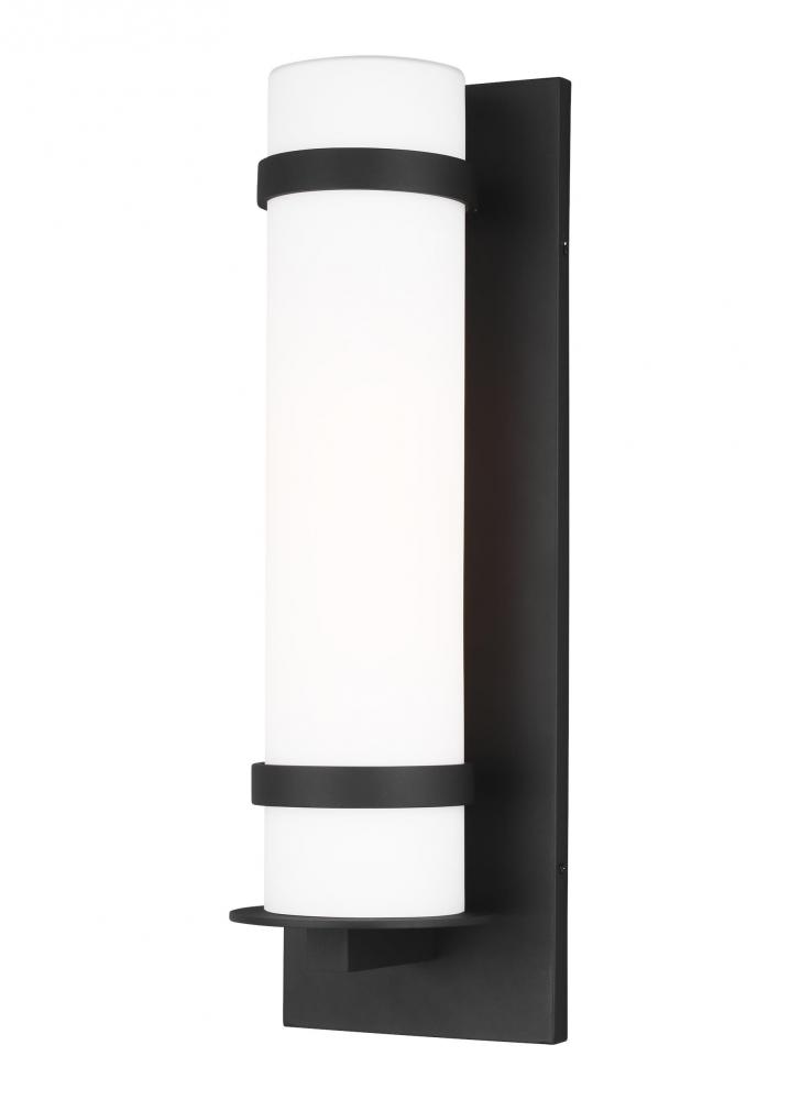 Alban modern 1-light outdoor exterior large round wall lantern in black finish with etched opal glas
