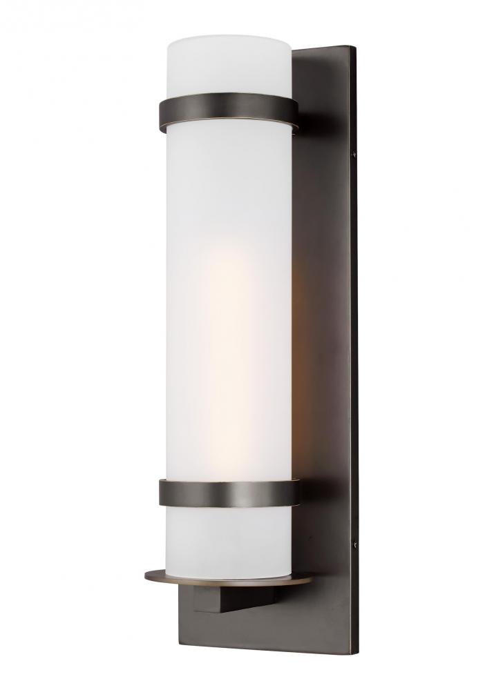 Alban modern 1-light outdoor exterior large round wall lantern in antique bronze finish with etched