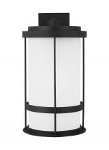 Generation Lighting 8890901-12 - Wilburn modern 1-light outdoor exterior extra large wall lantern sconce in black finish with satin e