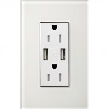 Lutron Electronics LTR-15-UBTR-CWH - DUPLEX 15A TR DUAL USB RECEPT CWH NO FP