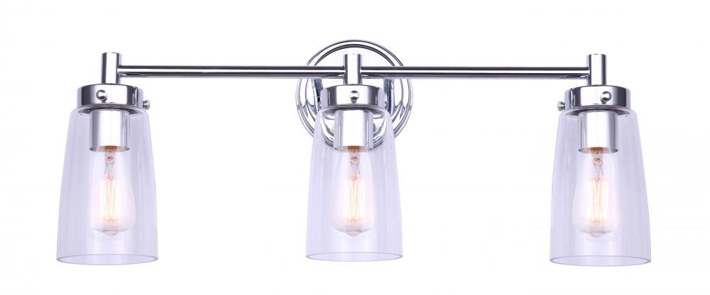 RORY, IVL1016A03CH -G-, 3 Lt Vanity, Clear Glass, 100W Type A, 23inch W x 10inch H x 6.25inch D, Eas