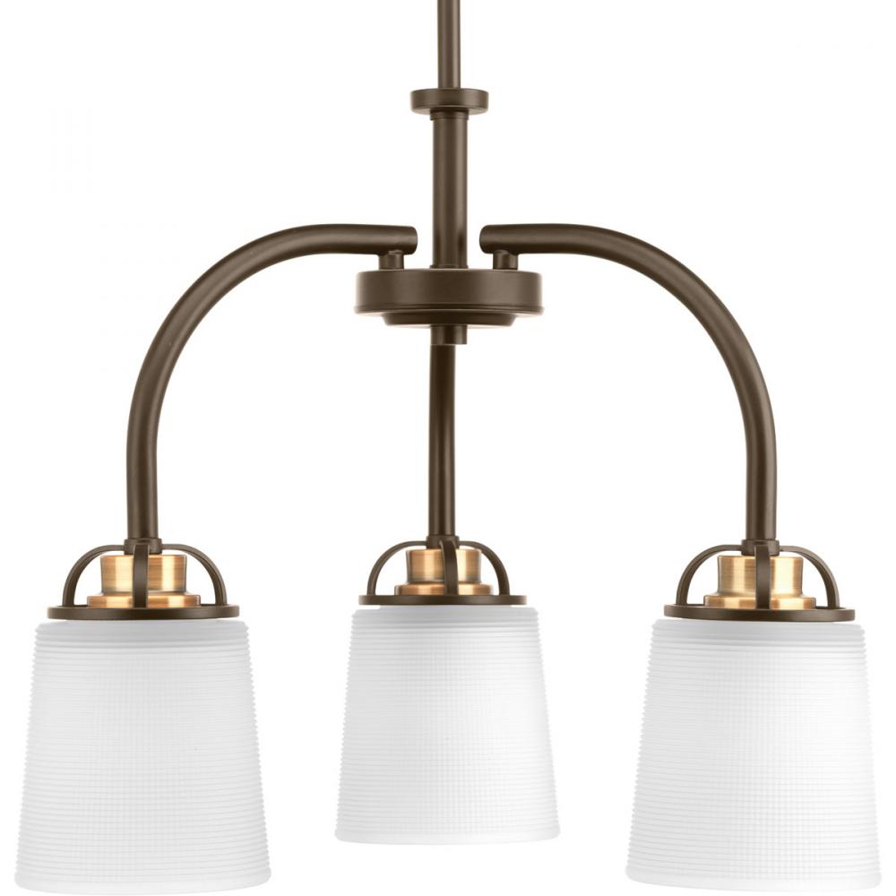 Progress Lighting West Village Collection 3-Light Antique Bronze Etched Double Prismatic Glass Farmhouse Chandelier Light