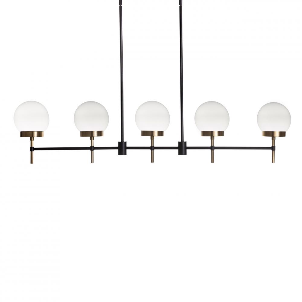 Liberty - 5 Light Linear Pendant in Black/Soft Gold with Opal Glass