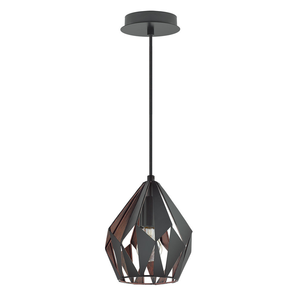 1 LT Pendant w/ Black Finish & Black w/ Copper Interior Geometric Metal Shade