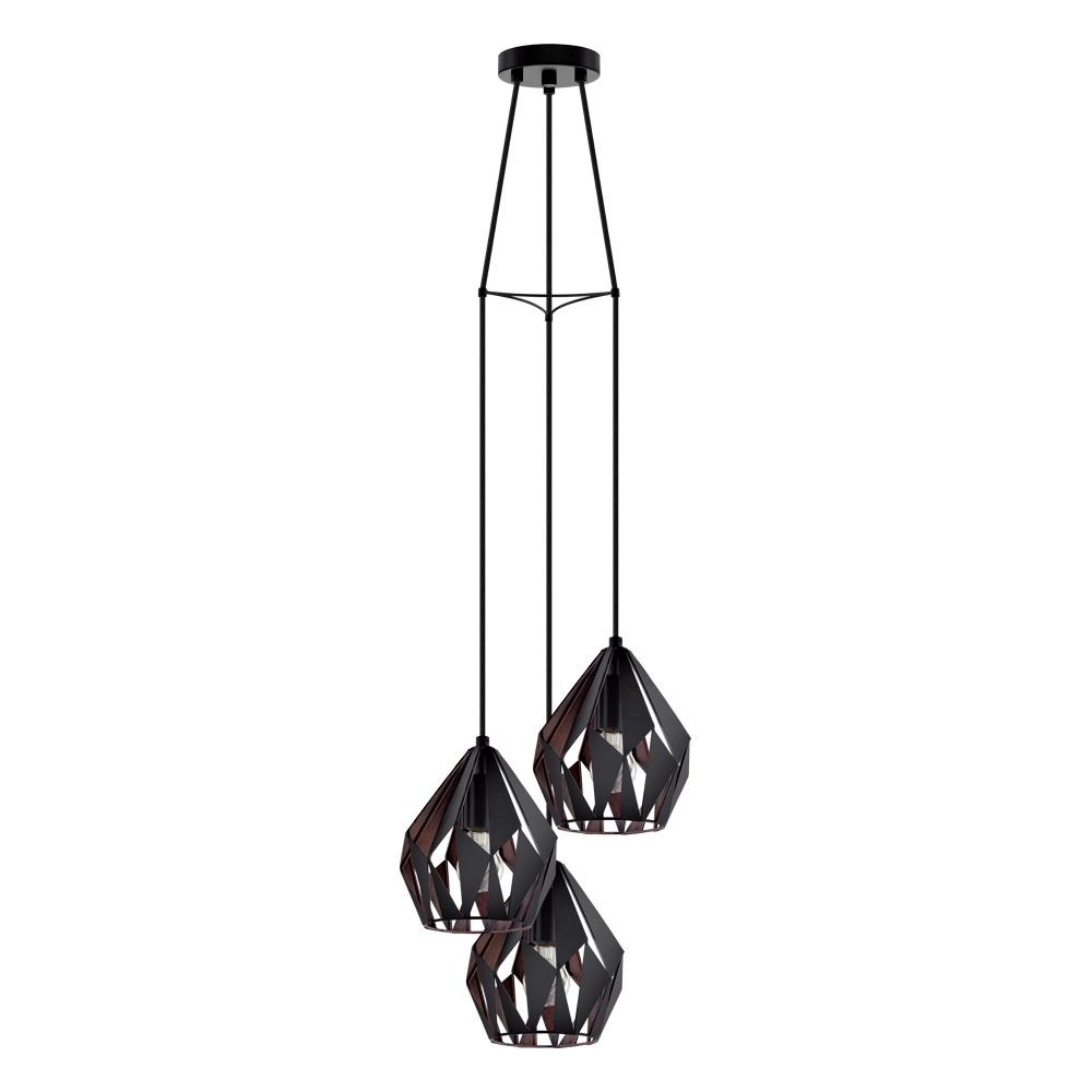 3 LT Cascade Pendant w/ Black Finish & Black & Copper Shades