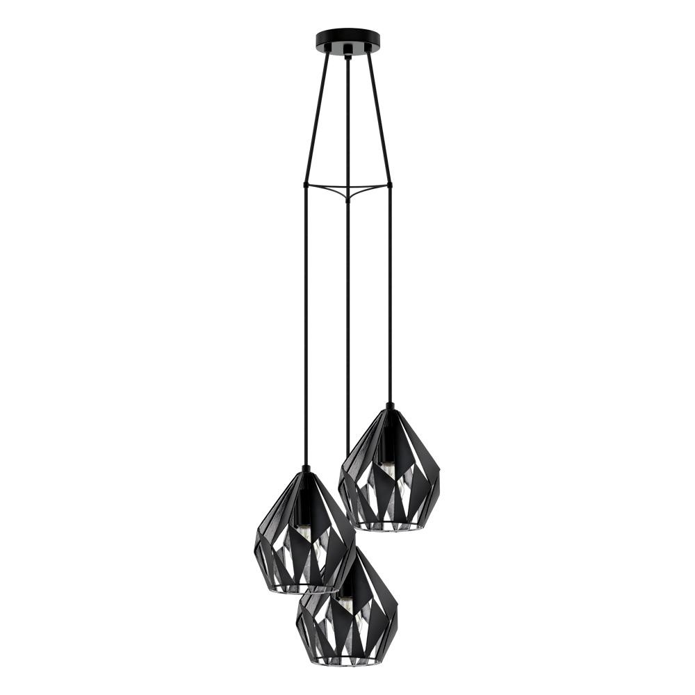 3 LT Cascade Pendant w/ Black Finish & Black & Silver Shades