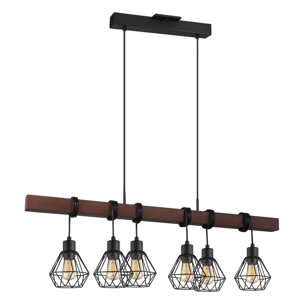 6 LT Linear Pendant w/ Black & Brown Finish & Black Geometric Shades