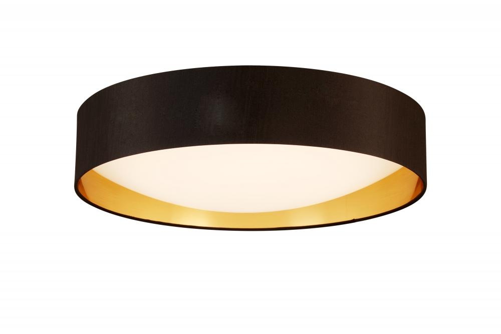 Integrated LED 20" Ceiling Light w/ Black & Gold Fabric Shade w/ White Acrylic Diffuser