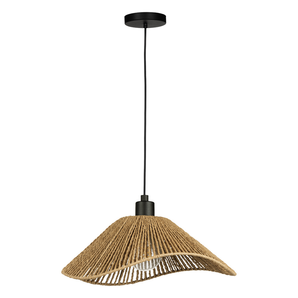 1 LT Dual Mount Pendant or Ceiling Light w/ Black Finish & Natural Rope Shade