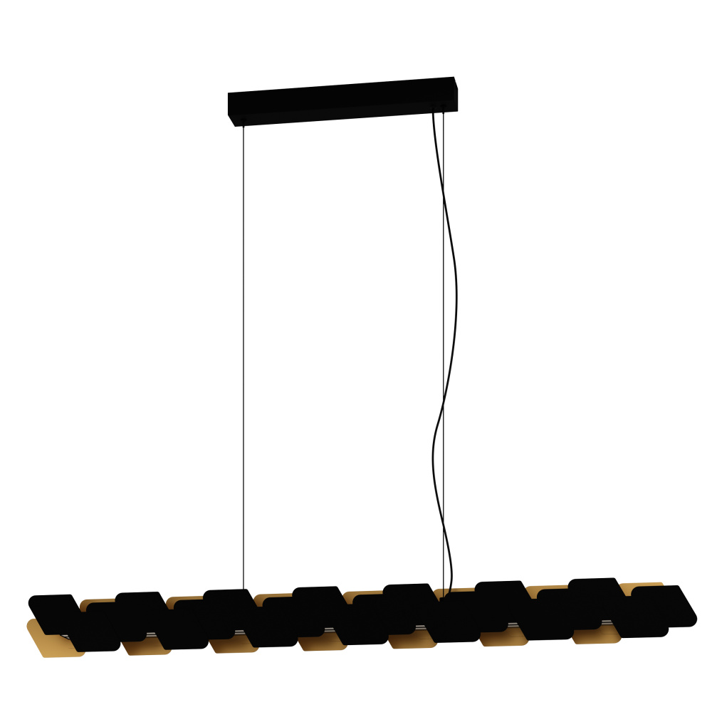 LED Linear Pendant w/ Black Finish & Black & Gold Metal Shade