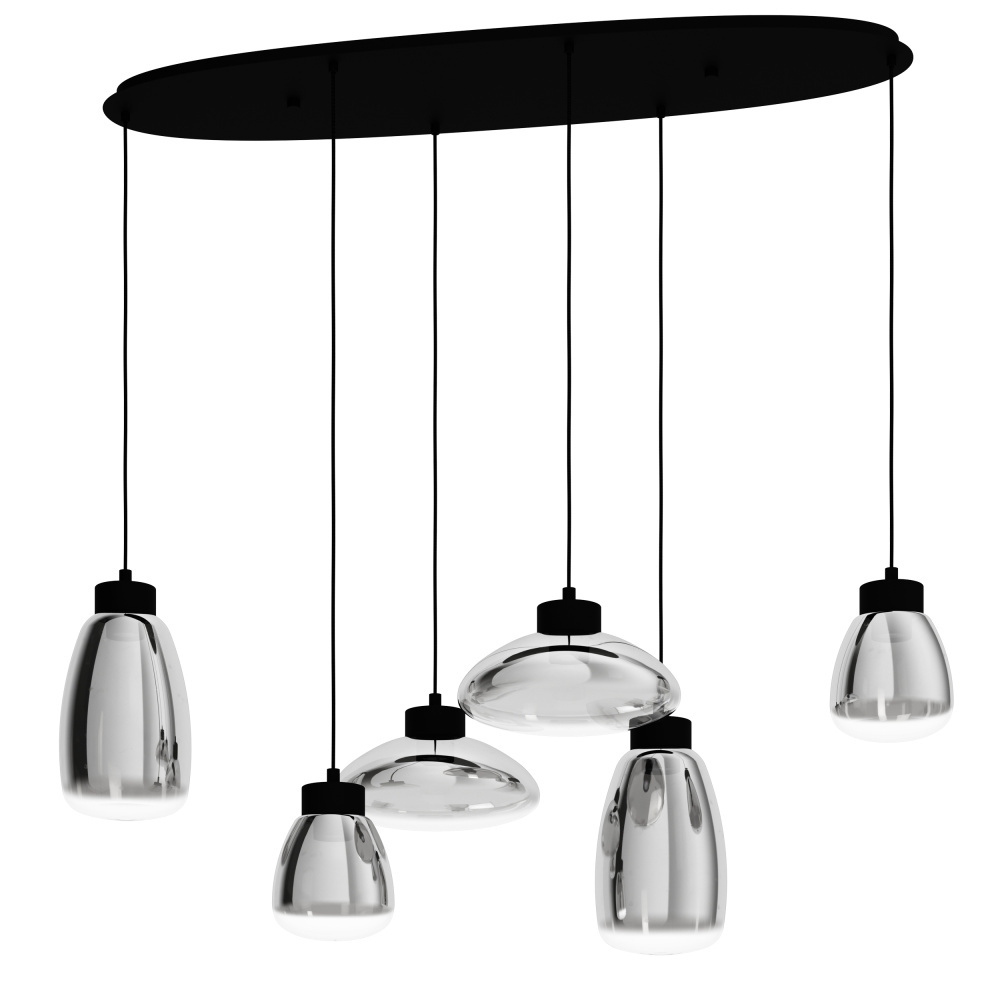 6 LT Linear Pendant w/ Black Finish & Chrome Smoked Glass Shades