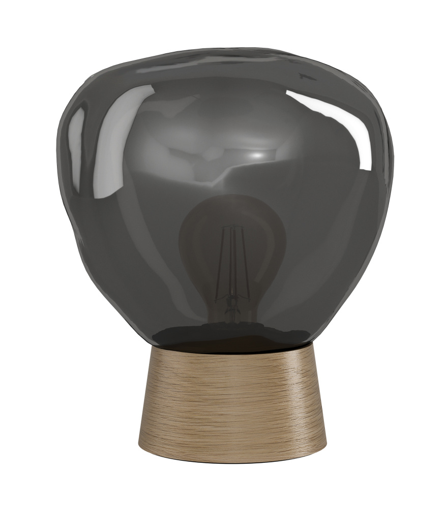 1 LT Table Lamp w/ Wood Finish & Chrome Smoked Glass Shade