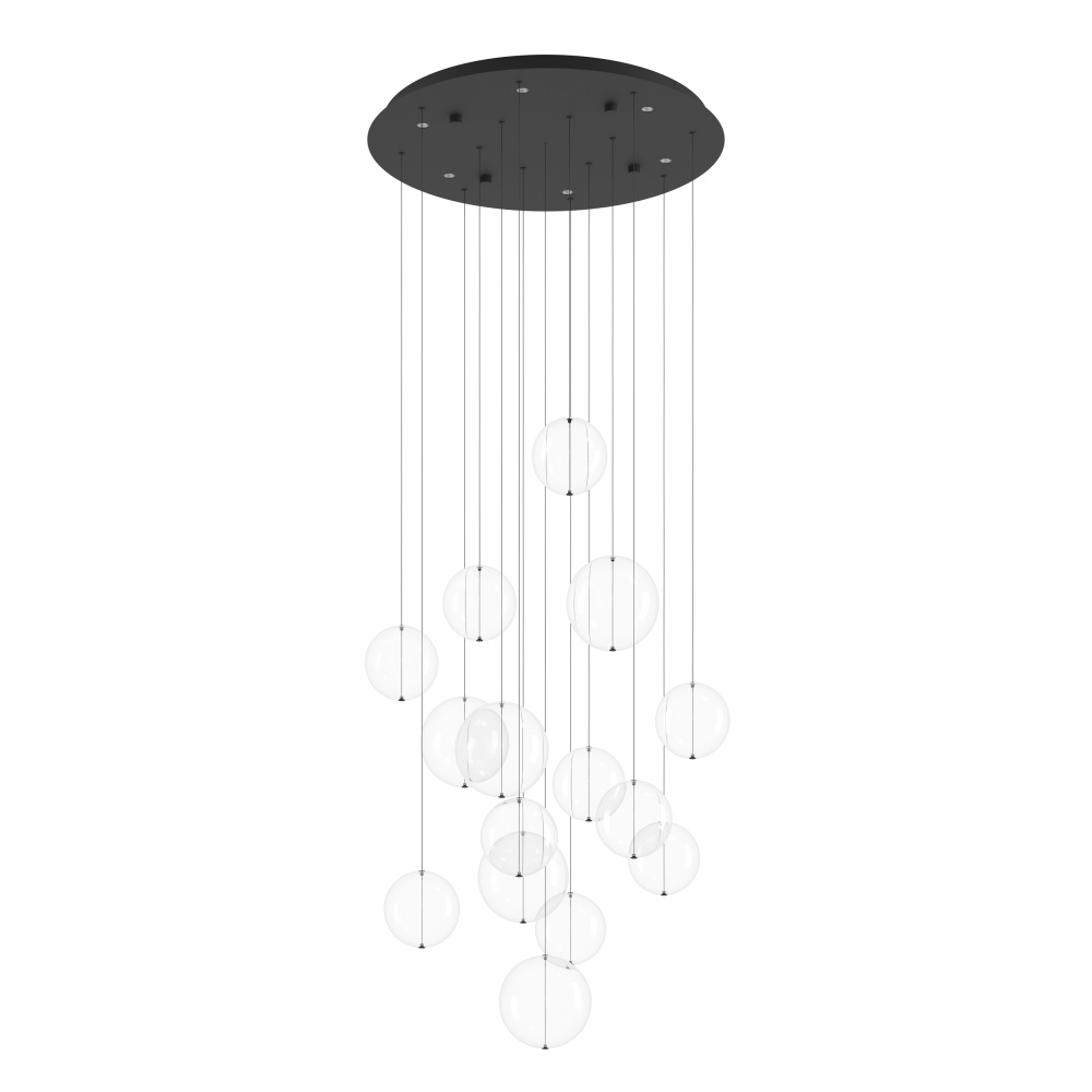 6 LT LED Cascade Pendant w/ Black Finish & 15 Clear Glass Shades